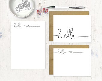 complete personalized stationery set - HANDWRITING HELLO - personalized note cards - stationary set - notepad - fun stationery