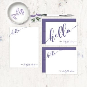 complete personalized stationery set CALLIGRAPHY HELLO personalized stationary set note cards notepad fun stationery image 1