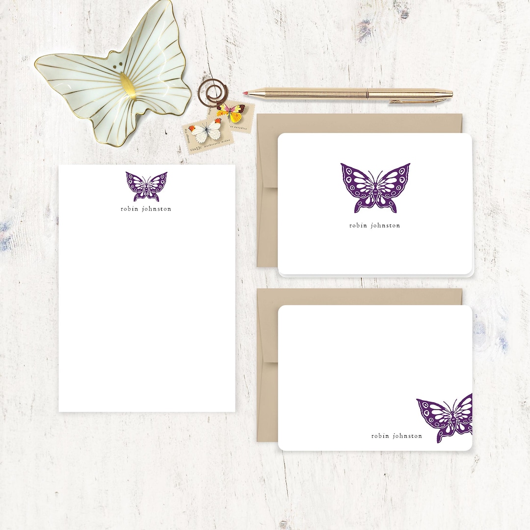 Complete Personalized Stationery Set - BUTTERFLY - Cute Nature Lover ...