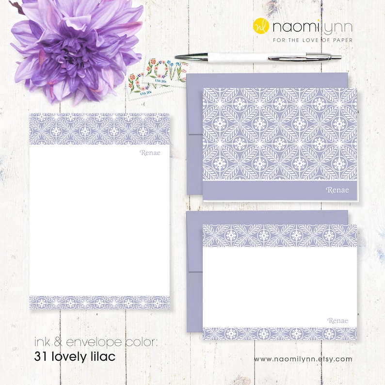 complete personalized stationery set flat cards custom gift set folded note cards notepad elegant stationary REGAL RENAE