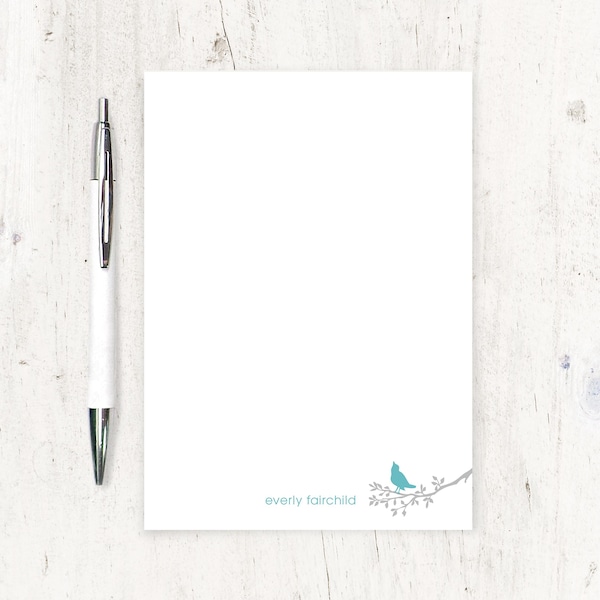 personalized notePAD - MODERN BIRD on BRANCH - stationery - stationary - letter writing - nature lover notepad - gift for her - 50 sheet pad