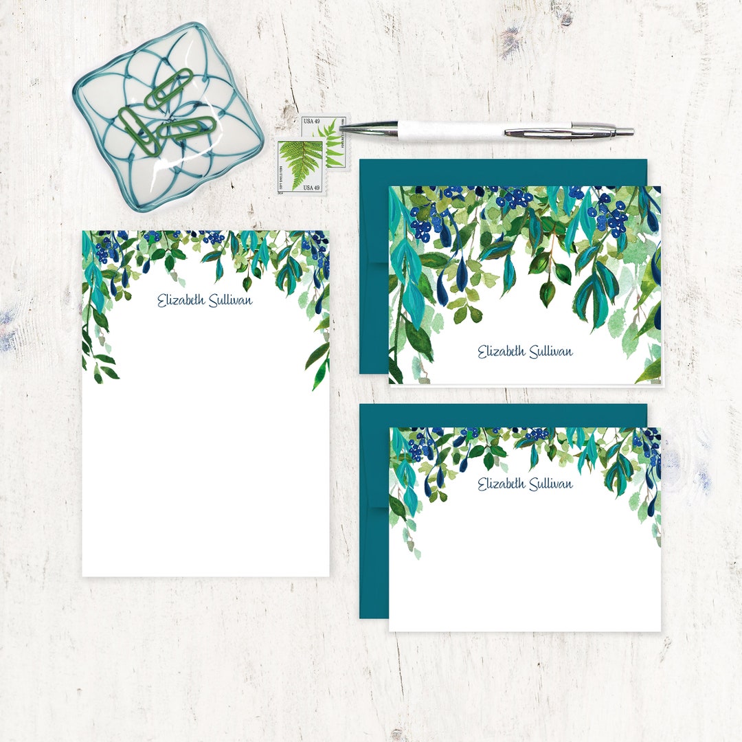 Complete Personalized Stationery Set - JUNGLE BERRIES WATERCOLOR Floral ...
