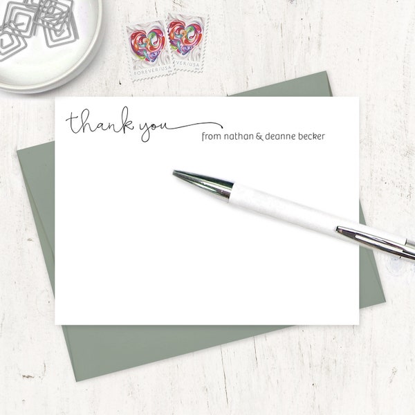 personalized note card set - HANDWRITING THANK YOU - fun stationery informal customized stationary thanks - flat note cards set of 12