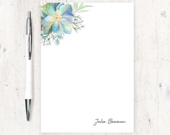 personalized notePAD - SINGLE SUCCULENT WATERCOLOR - floral letter writing paper womens stationery nature custom stationary - 50 sheet pad