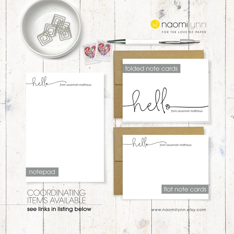 HANDWRITING HELLO set of 12 flat note cards personalized note card set stationery fun note cards customized stationary