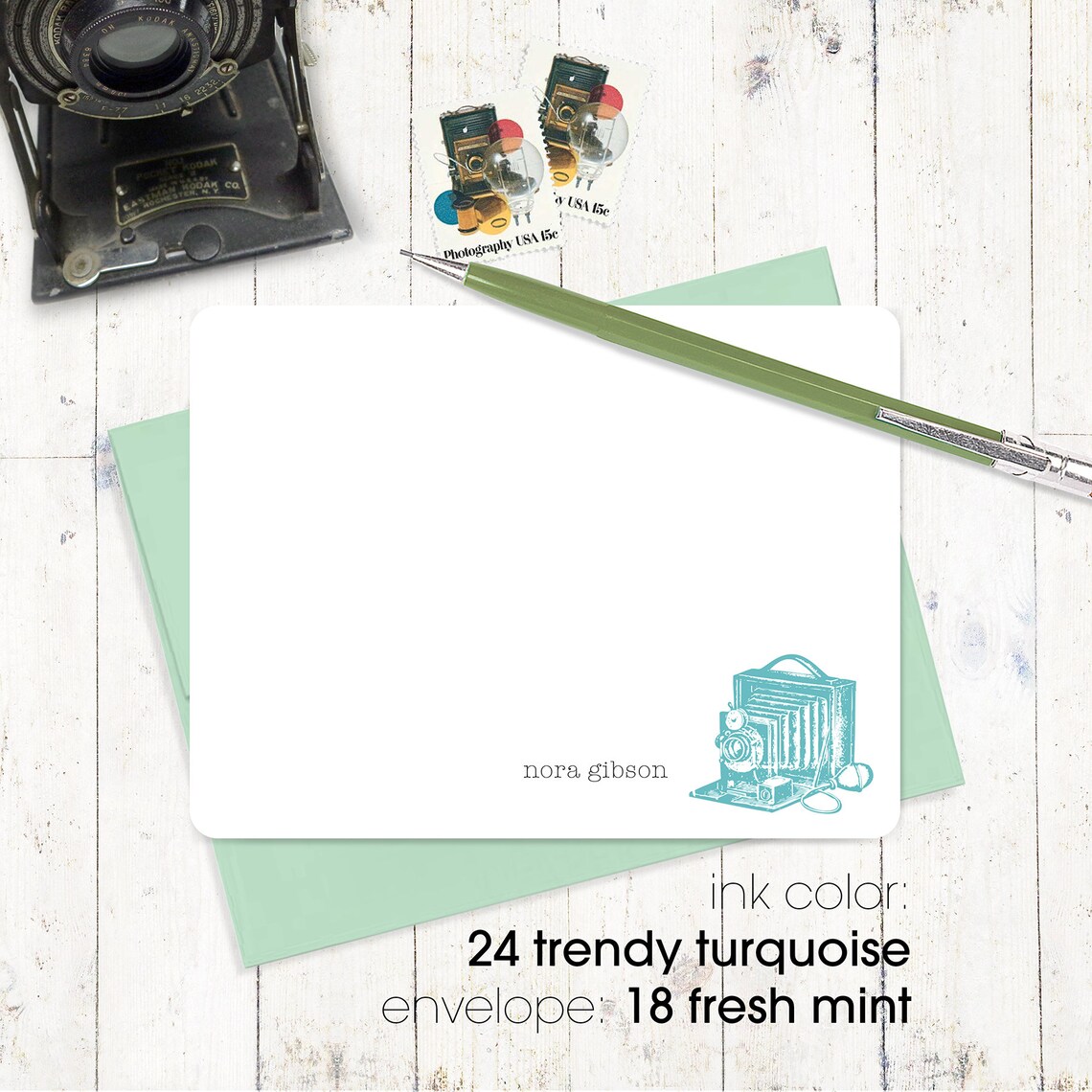 Personalized Flat Note Cards Stationery Set VINTAGE CAMERA Etsy