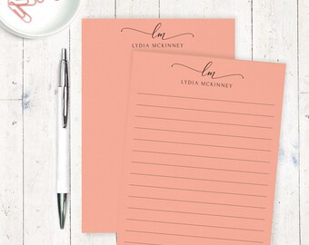 personalized notePAD - EXQUISITE SCRIPT MONOGRAM on coral - lined notepad feminine stationery classy stationary monogrammed - 50 sheet pad