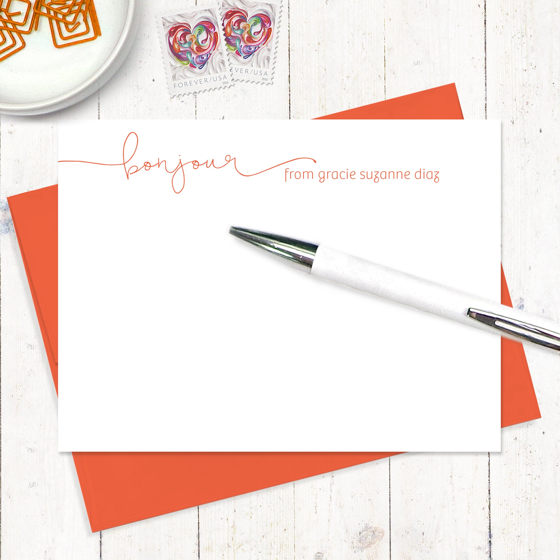 Personalized note card set HANDWRITING BONJOUR set of 12 Etsy