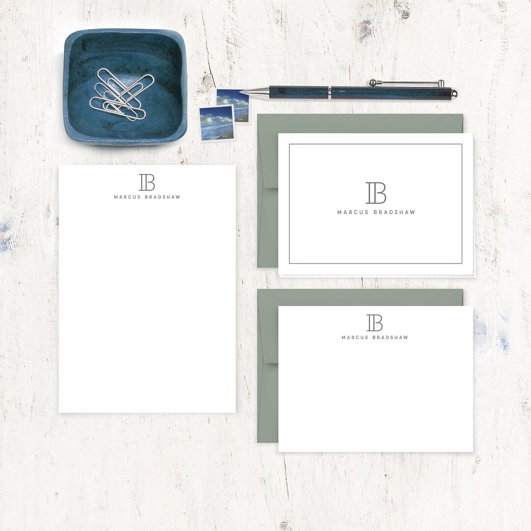 Complete Personalized Stationery Set - OPEN OUTLINE MONOGRAM - Simple ...