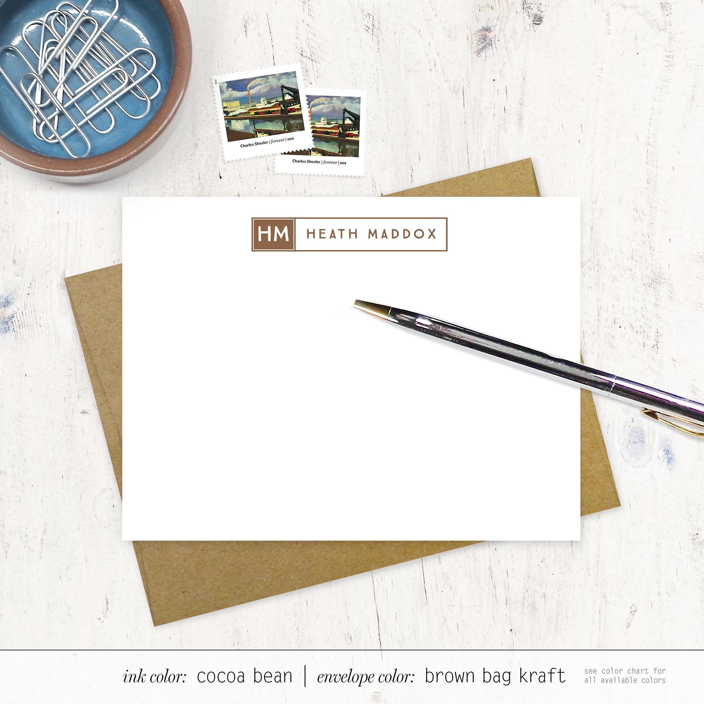 Personalized Note Cards Stationery Set - BOX DOUBLE LETTER Monogram ...