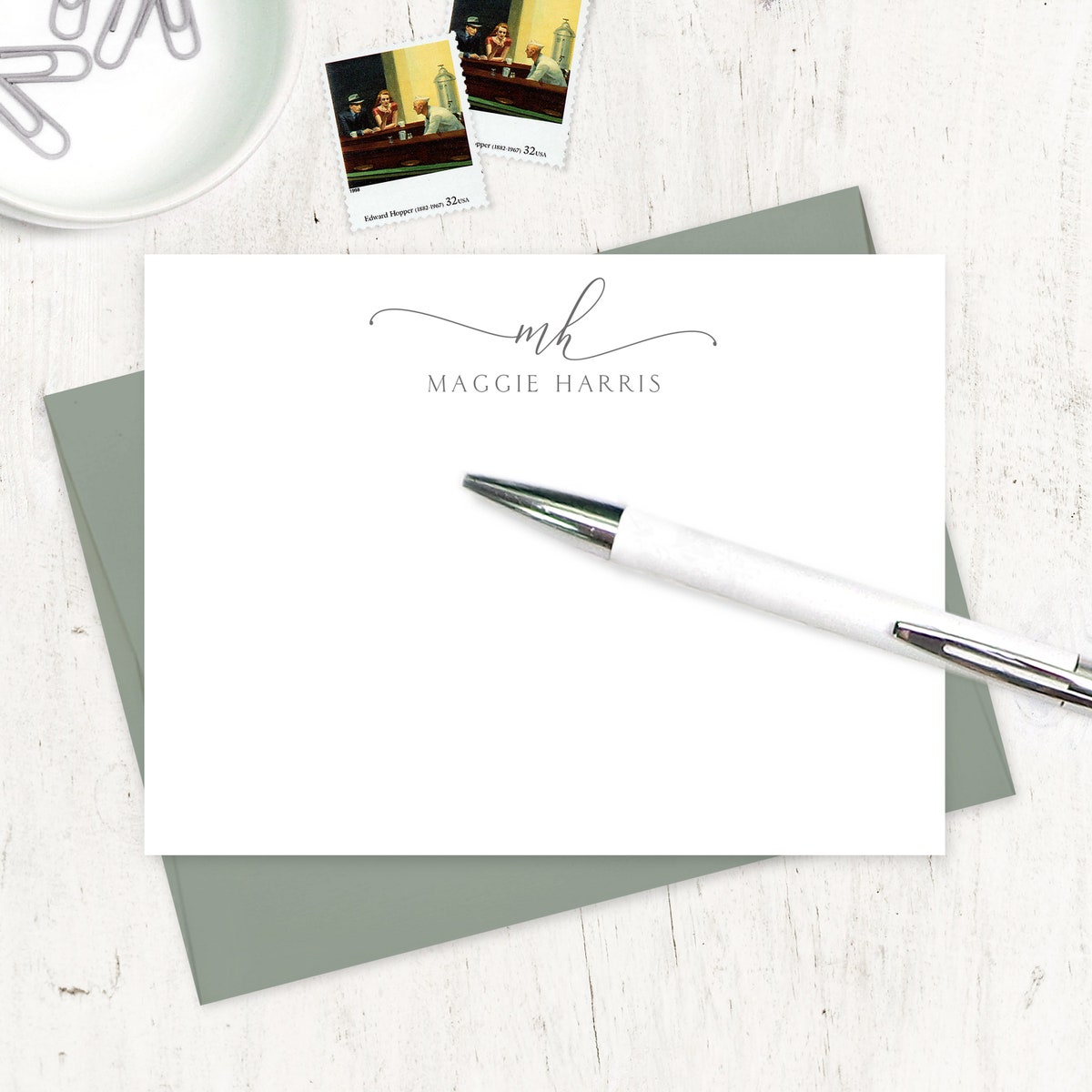 Personalized Note Card Set - EXQUISITE SCRIPT MONOGRAM - Women's Stationery Pretty Cards Custom Monogrammed Modern - Flat Cards Set of 12 - Etsy