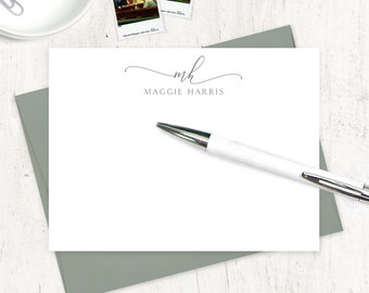 personalized note card set - EXQUISITE SCRIPT MONOGRAM - women's stationery pretty cards custom monogrammed modern - flat cards set of 12