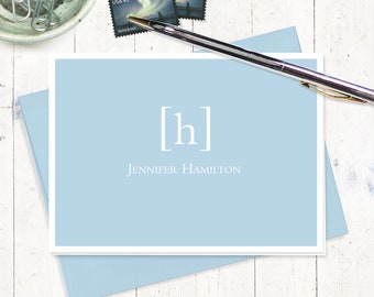 personalized stationery set - SIMPLY CLASSIC MONOGRAM - modern monogrammed initial bracket stationary - folded cards set of 8