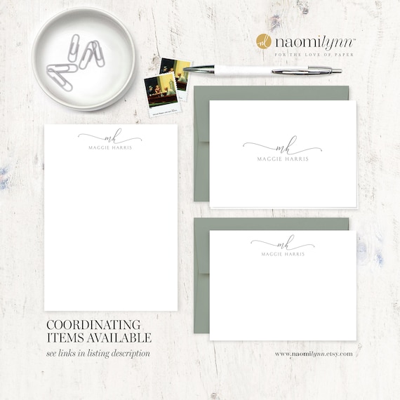  Personalized Traditional Monogram Professional FLAT NOTECARDS  with Envelopes, Custom Formal Stationery - TRADITIONAL MONOGRAM FLAT :  Handmade Products