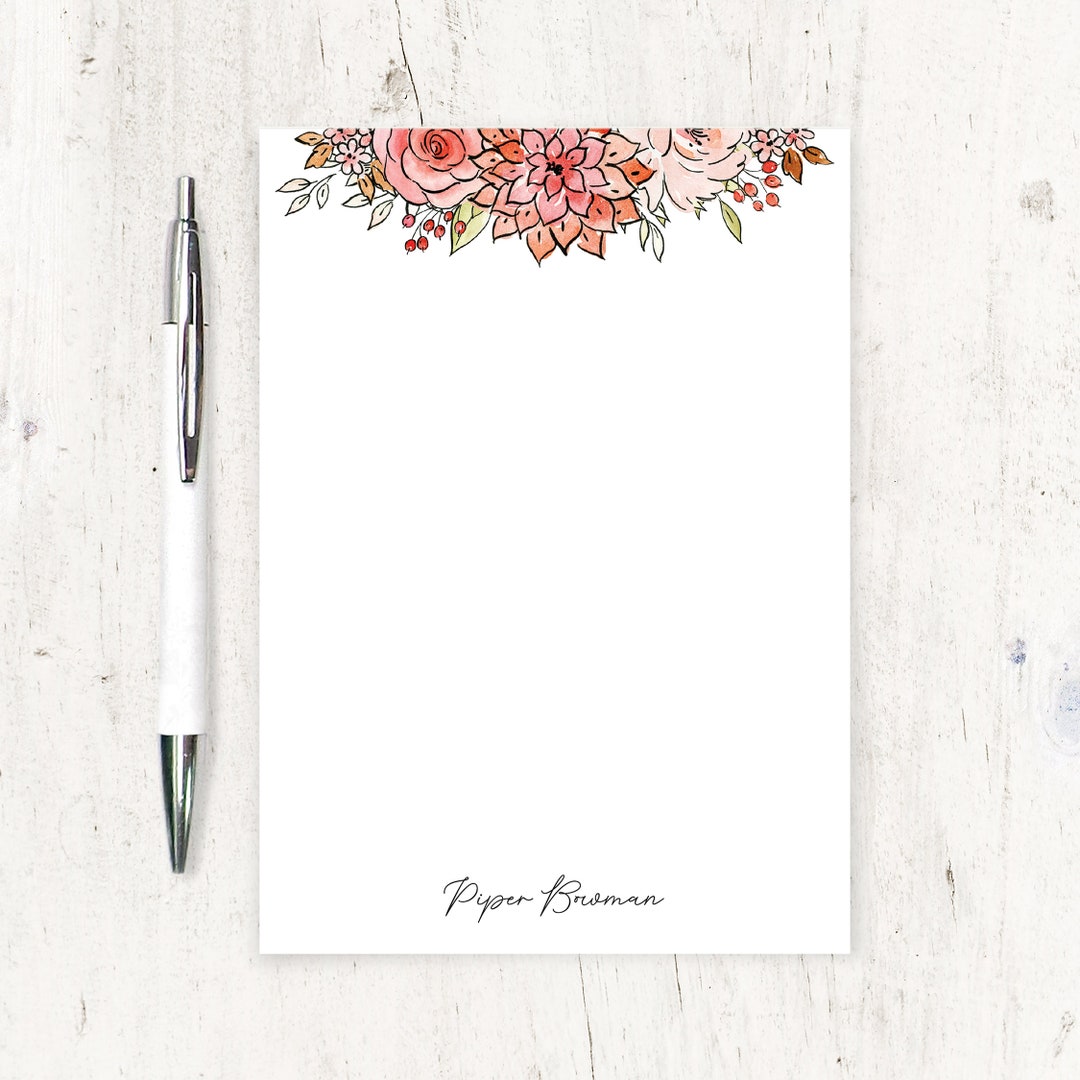 Personalized Notepad - PIPER'S PINK GARDEN Watercolor Flowers - Flower ...