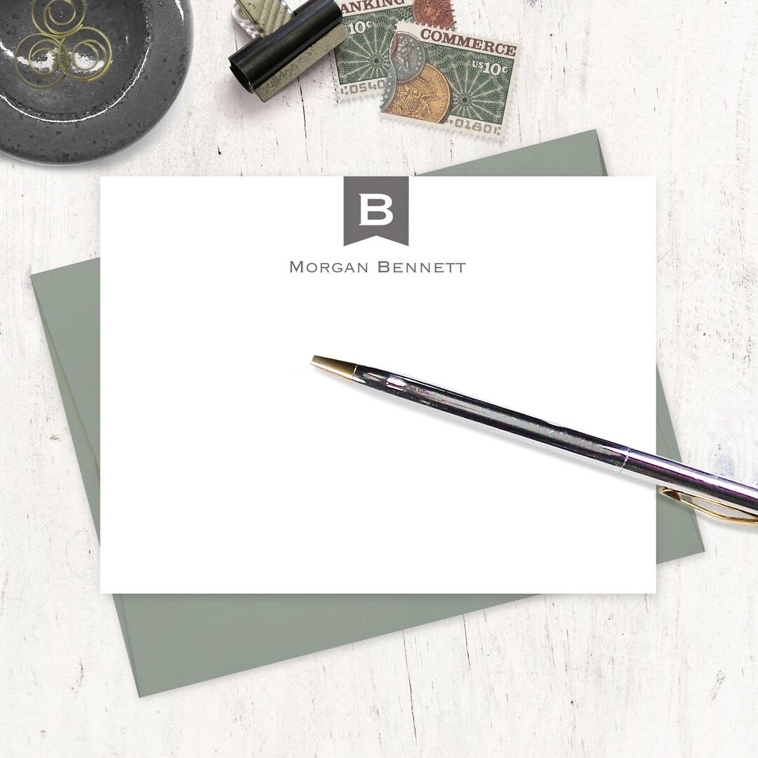 Personalized Note Card Set - BANNER MONOGRAM - Masculine Stationary ...