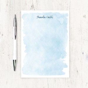 personalized notePAD - BLUE WATERCOLOR WASH - custom stationery colorful stationary letter writing paper boy girl gift - 50 sheet pad