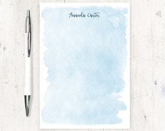personalized notePAD - BLUE WATERCOLOR WASH - custom stationery colorful stationary letter writing paper boy girl gift - 50 sheet pad