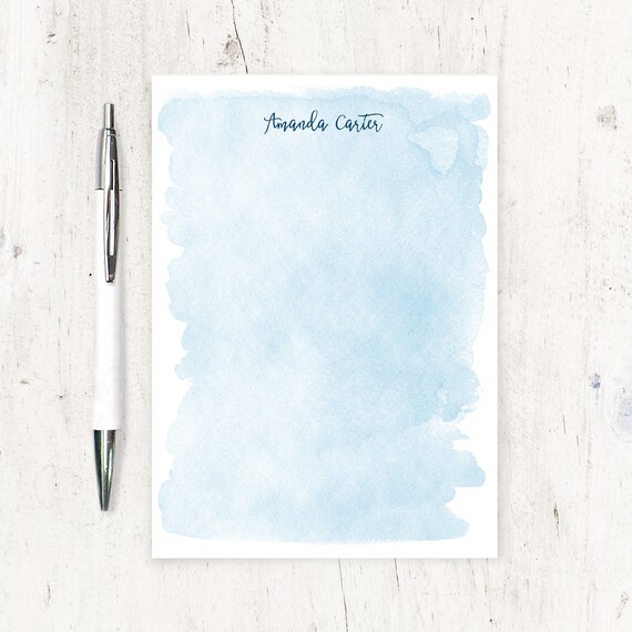 personalized notePAD - BLUE WATERCOLOR WASH - custom stationery colorful stationary letter writing paper boy girl gift - 50 sheet pad