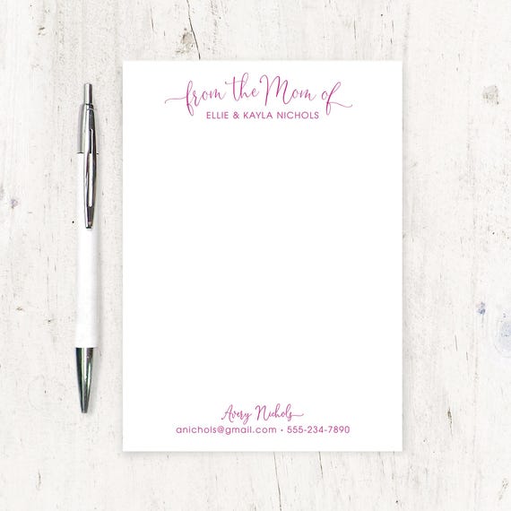 personalized notePAD - STYLISH from the MOM of - note from mom modern social stationery classic stationary note to teacher - 50 sheet pad 