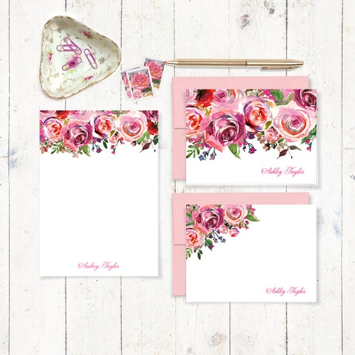 Complete Personalized Stationery Set LIGHT PINK ROSE Etsy