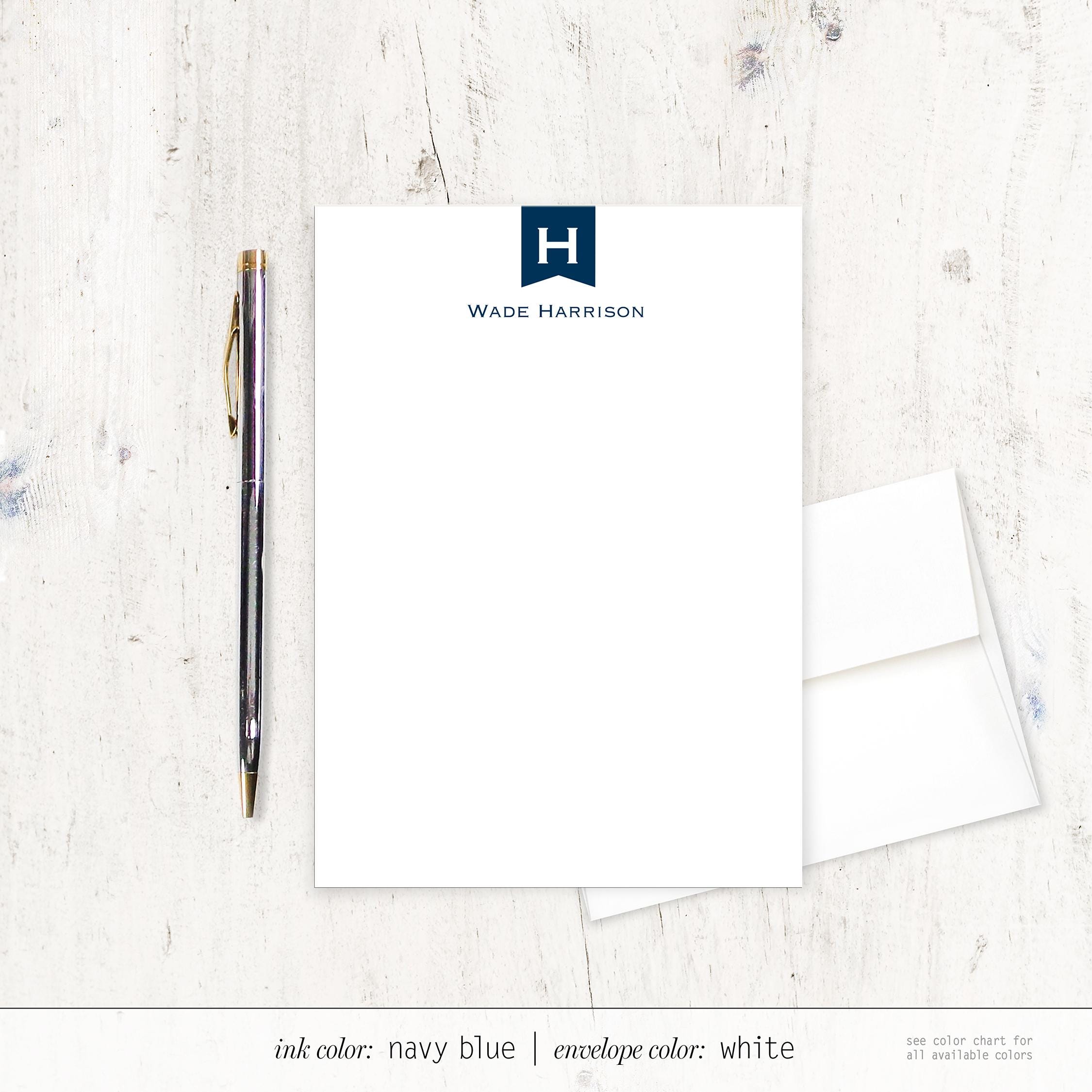 Personalized Notepad - BANNER MONOGRAM - Business Stationery Masculine ...