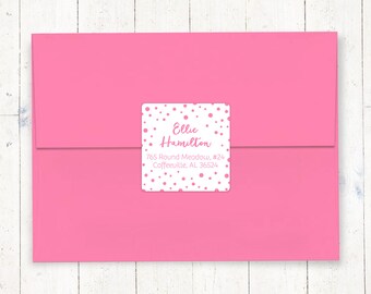 personalized return address LABEL - CONFETTI - custom sticker square label gift for her - free shipping to U.S. - set of 48 labels