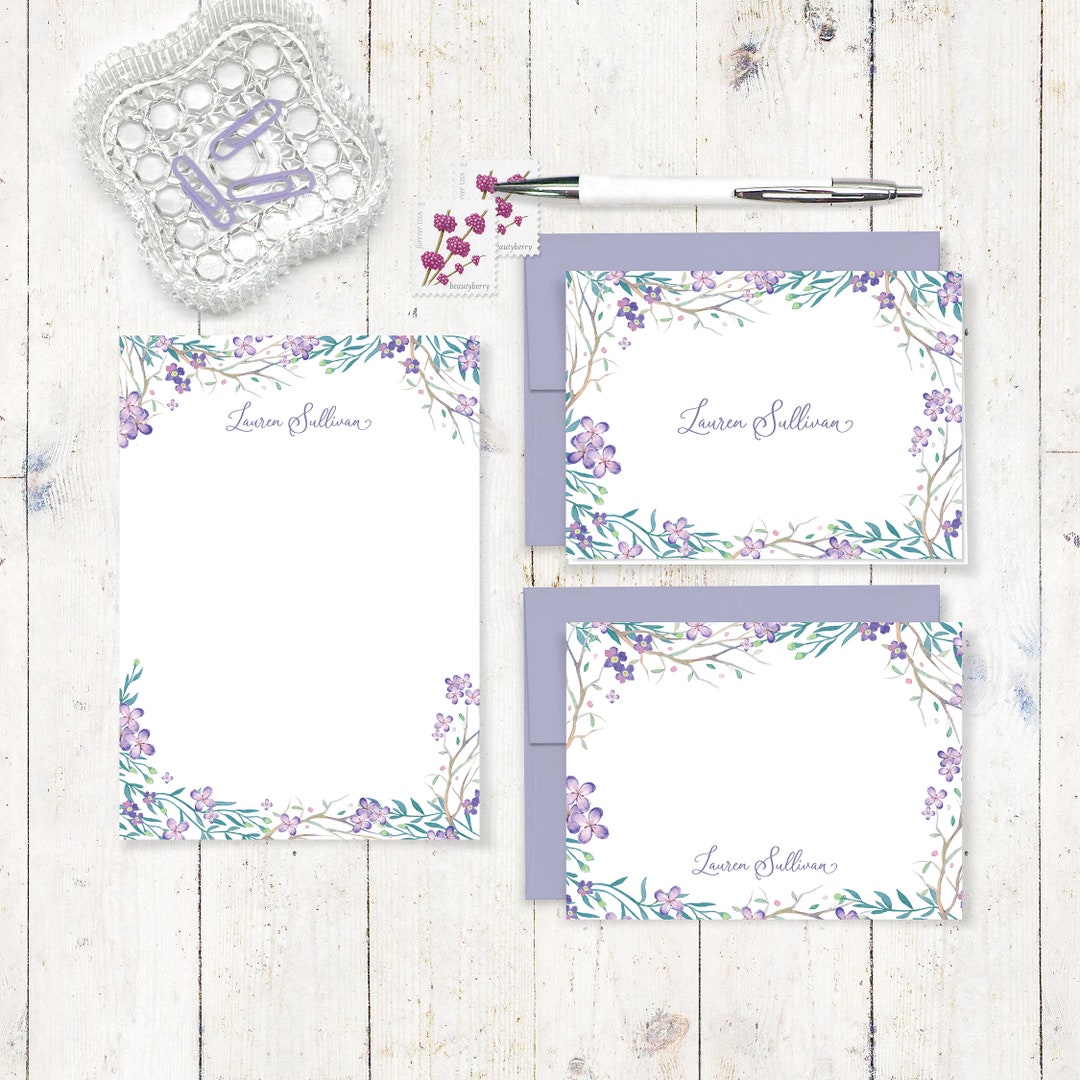 Complete Personalized Stationery Set PURPLE FLOWER FIELDS Etsy