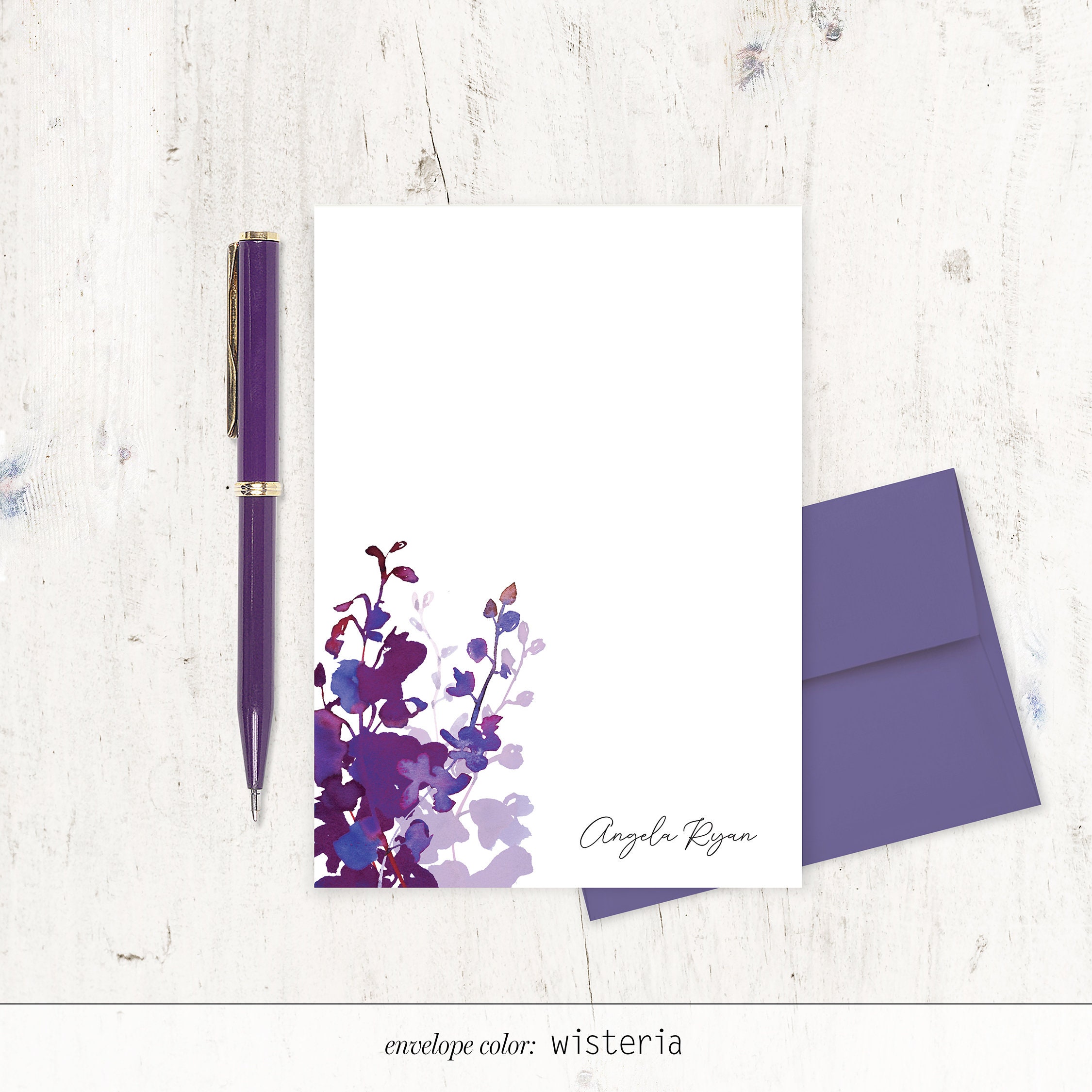 Personalized Notepad - PURPLE WATERCOLOR ORCHID - Pretty Floral ...