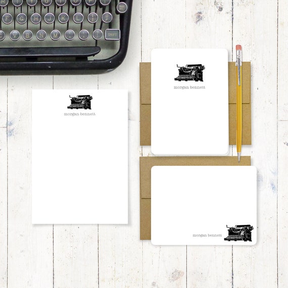 Complete Personalized Stationery Set VINTAGE TYPEWRITER Personalized Stationary  Set Note Cards Notepad Antique Typewriter 