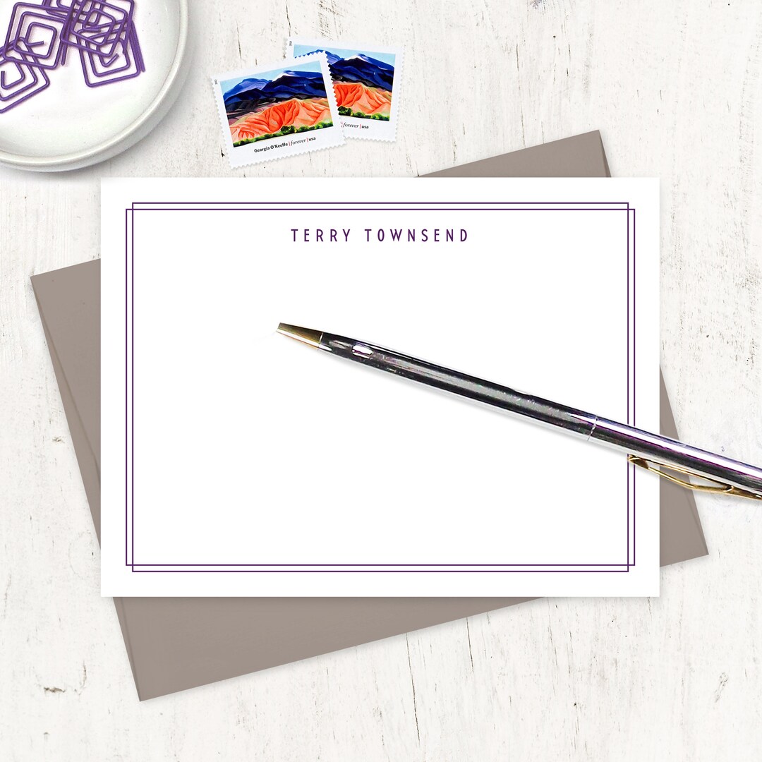 Personalized Note Card Set - DOUBLE BORDER UPPERCASE - Modern ...