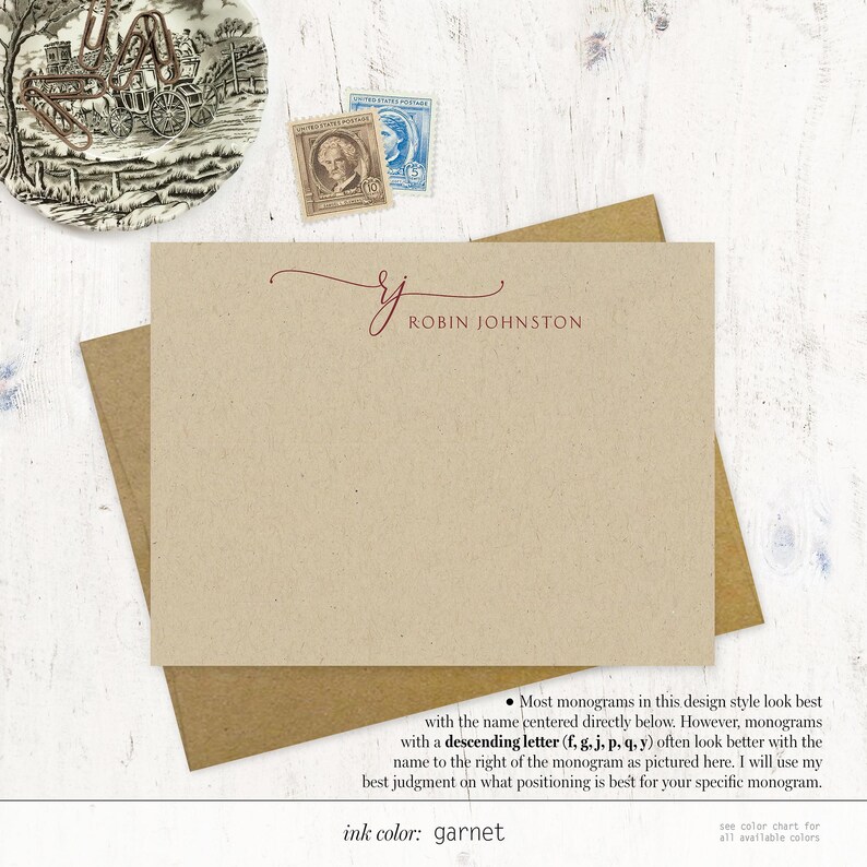 Personalized Note Card Set - EXQUISITE SCRIPT MONOGRAM on Kraft ...