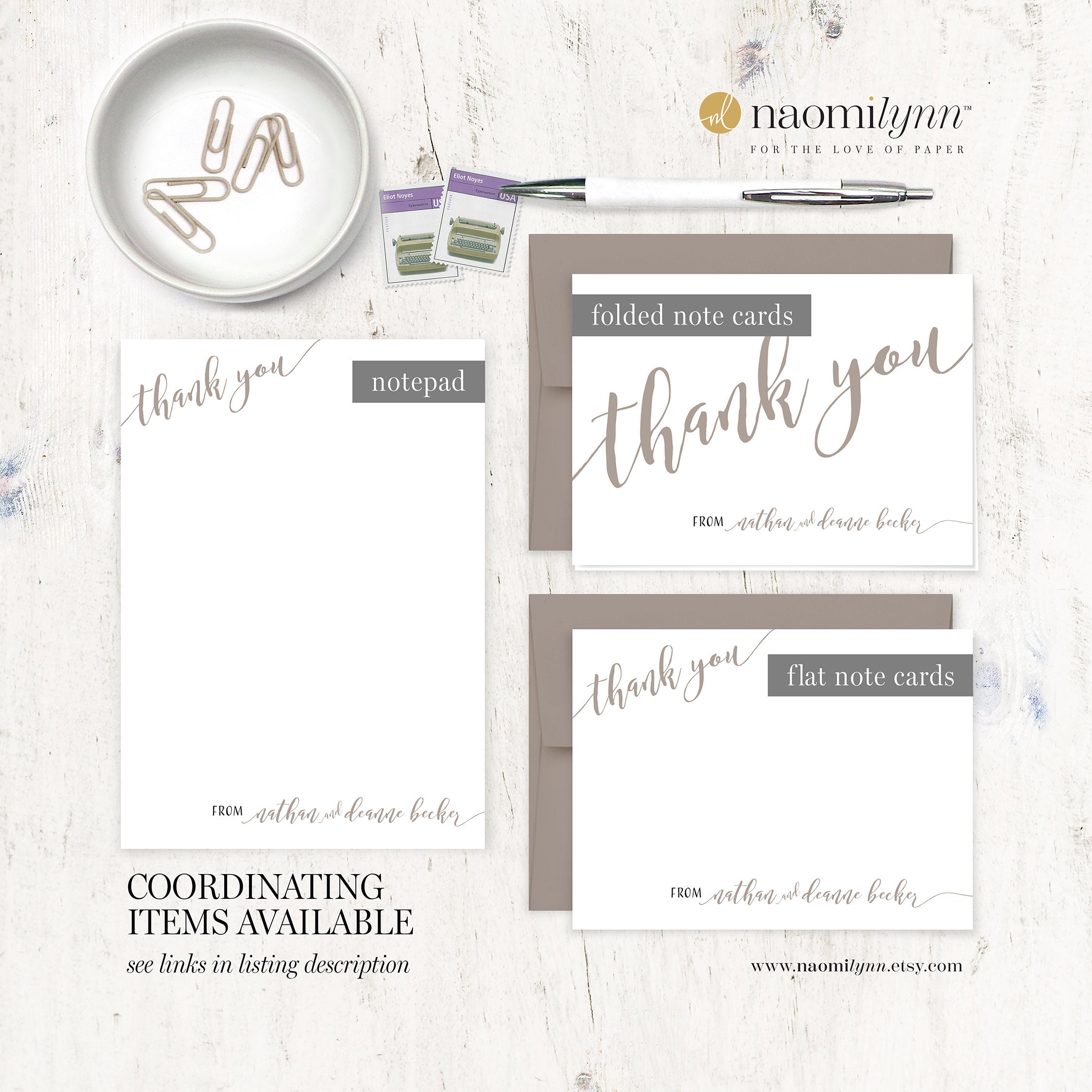 Personalized Note Card Set - CALLIGRAPHY THANK YOU - Thanks Cards Women ...