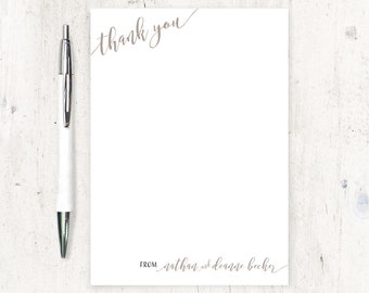 personalized notePAD - CALLIGRAPHY THANK YOU - pretty stationary feminine letter writing paper couples stationery fancy - 50 sheet pad