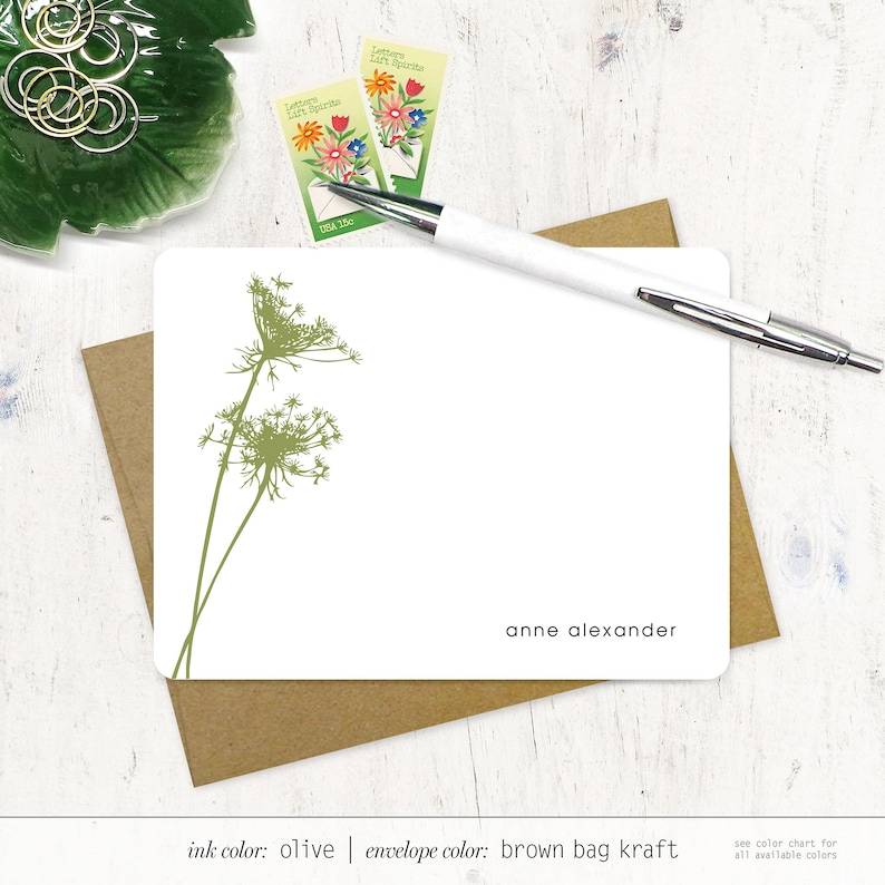 personalized note card set QUEEN ANNES LACE nature stationery flower stationery modern cards flat cards set of 12 image 3