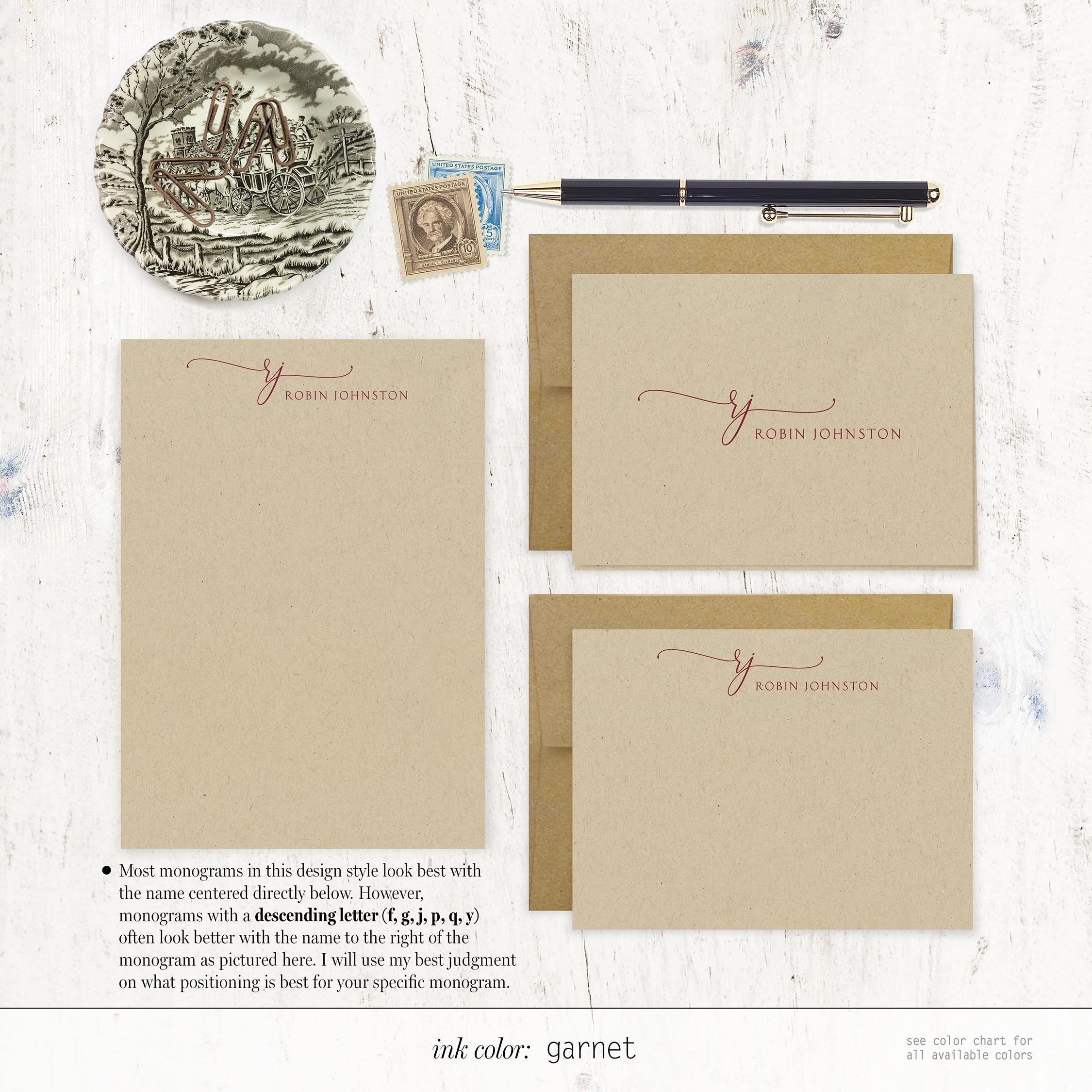 Complete Personalized Stationery Set - EXQUISITE SCRIPT MONOGRAM on ...
