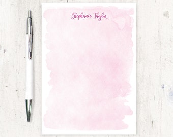 personalized notePAD - PINK WATERCOLOR WASH - pretty stationery feminine stationary girl letter writing paper - 50 sheet pad