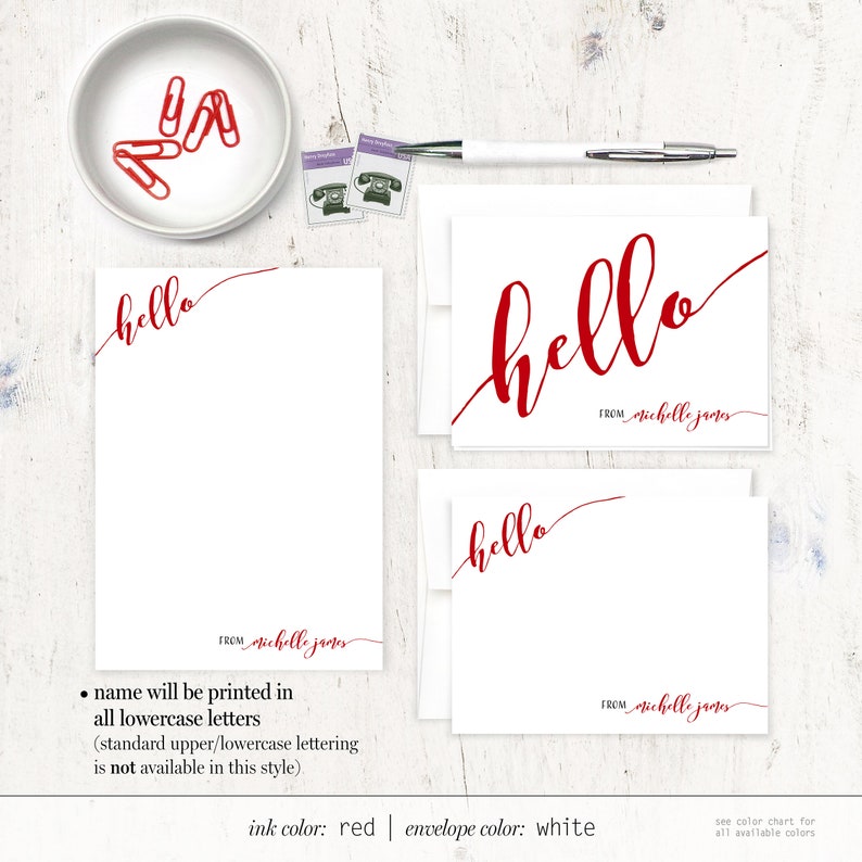 complete personalized stationery set CALLIGRAPHY HELLO personalized stationary set note cards notepad fun stationery image 3