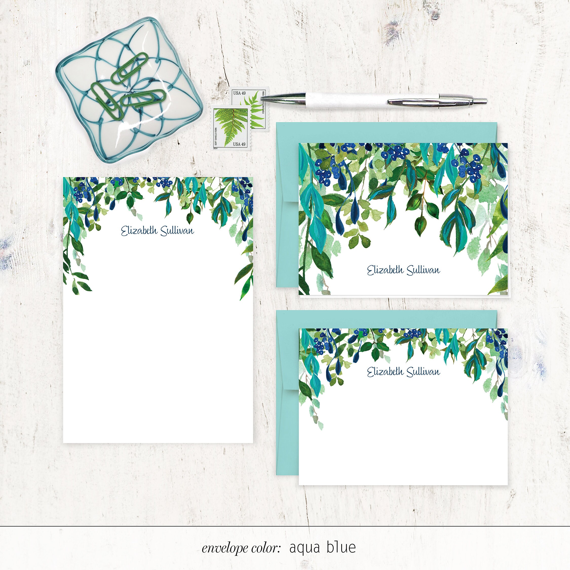 Complete Personalized Stationery Set - JUNGLE BERRIES WATERCOLOR Floral ...