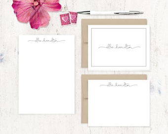 complete personalized stationery set - PERFECTLY CHARMING  - personalized stationary set - note cards - notepad - girl stationery - fun card