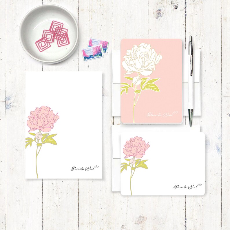 Complete Personalized Stationery Set PRETTY PEONY Flower Etsy