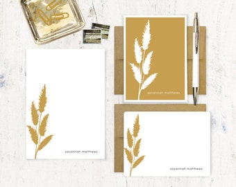 personalized stationery set - PAMPAS GRASS - boho flower silhouette bohemian modern botanical - note cards and notepad stationary set