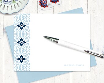 personalized note card set - ORNAMENTAL FLOWER - pretty stationary feminine stationery custom gift set colorful - flat cards set of 12