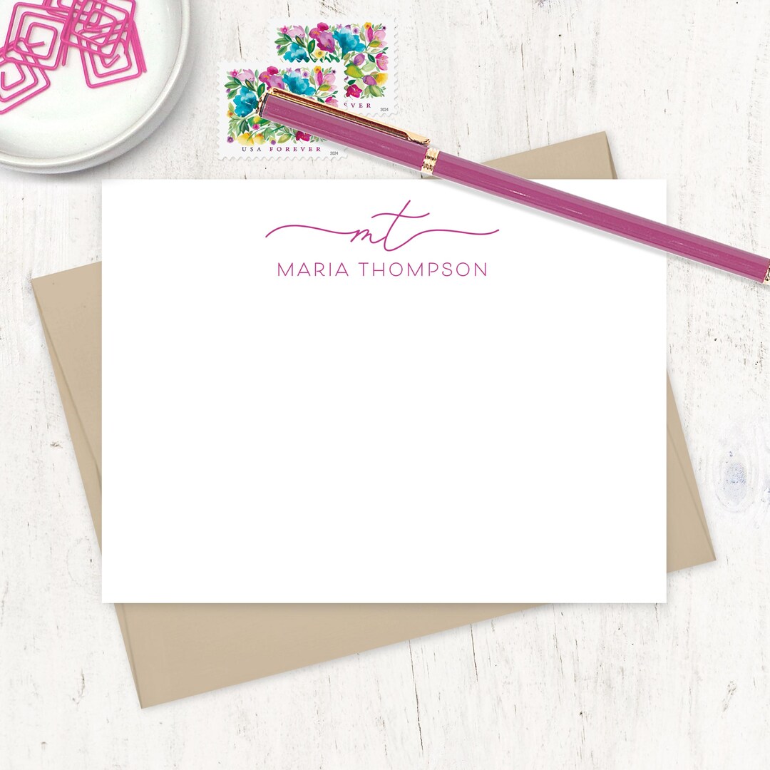 Personalized Note Card Set - FRIENDLY SCRIPT MONOGRAM - Women's Pretty ...