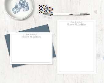 mini stationery bundle - SIMPLY PRACTICAL from the desk of - classic stationary office gift for him or her - flat note cards and notepad