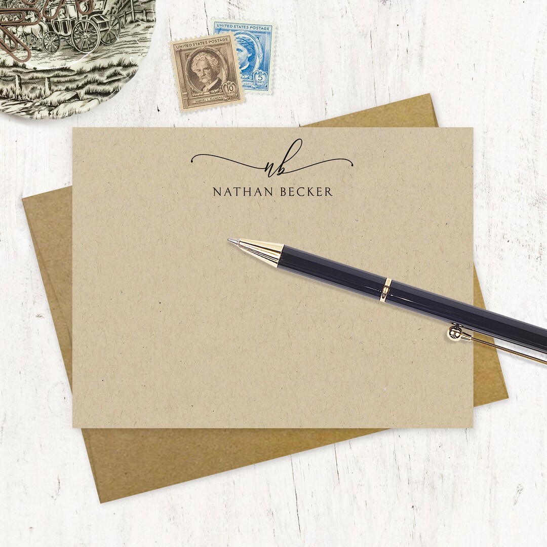 Personalized Note Card Set - EXQUISITE SCRIPT MONOGRAM on Kraft ...