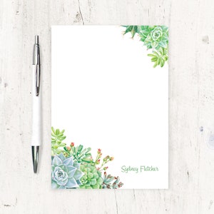 personalized notePAD - SUCCULENT GARDEN WATERCOLOR Flowers - floral stationery nature stationary letter writing paper - 50 sheet pad