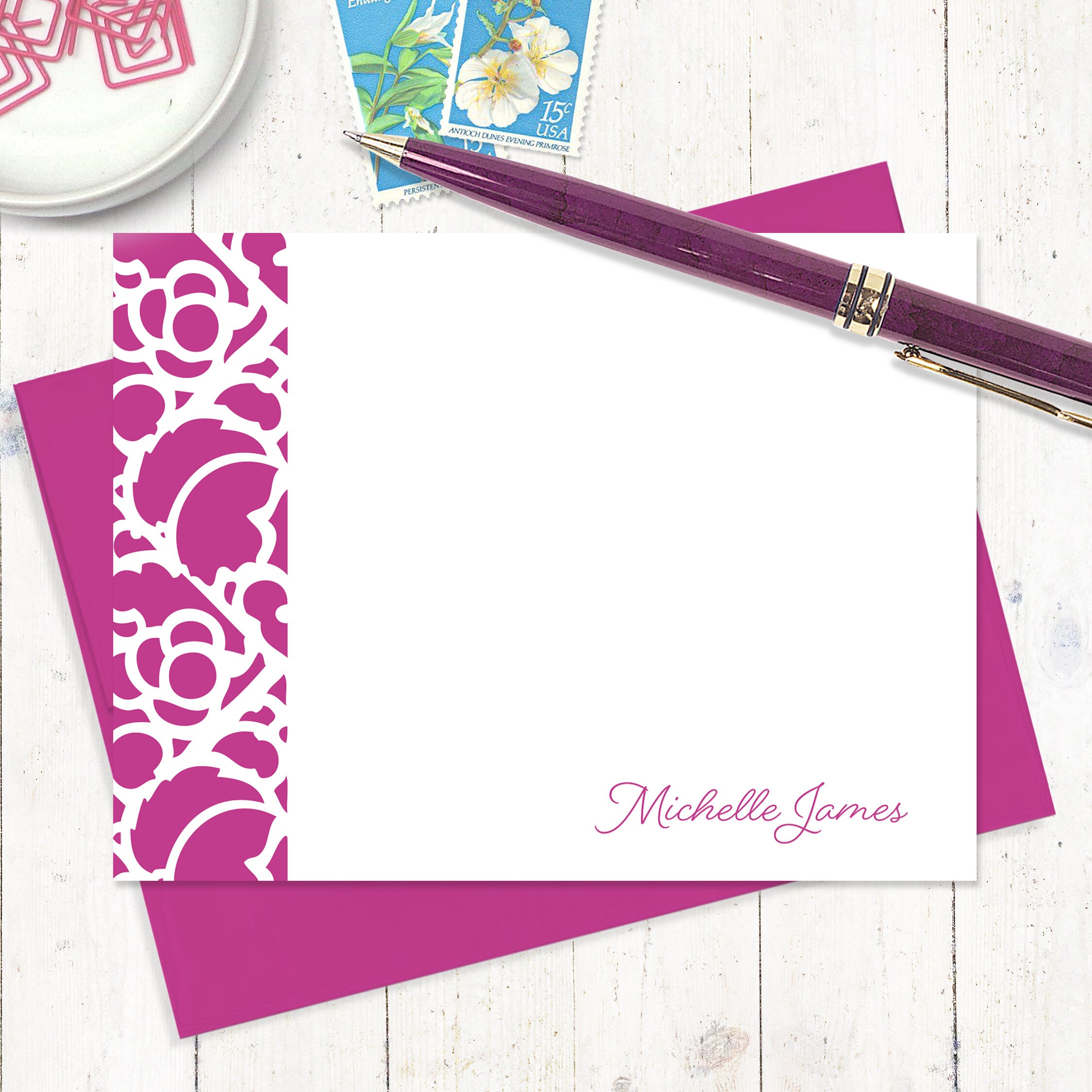 Personalized note cards STENCIL BORDER set of 12 flat note | Etsy
