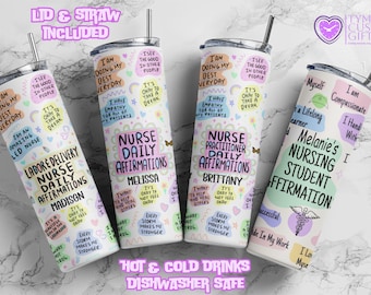 Personalized Nurse Daily Affirmations Tumbler, Custom RN Name Travel Mug, NP Appreciation Week Gift