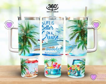Personalized 40oz Tumbler with Handle: Custom Insulated Mug, Girls Trip Gift, Family Cruise Vacation